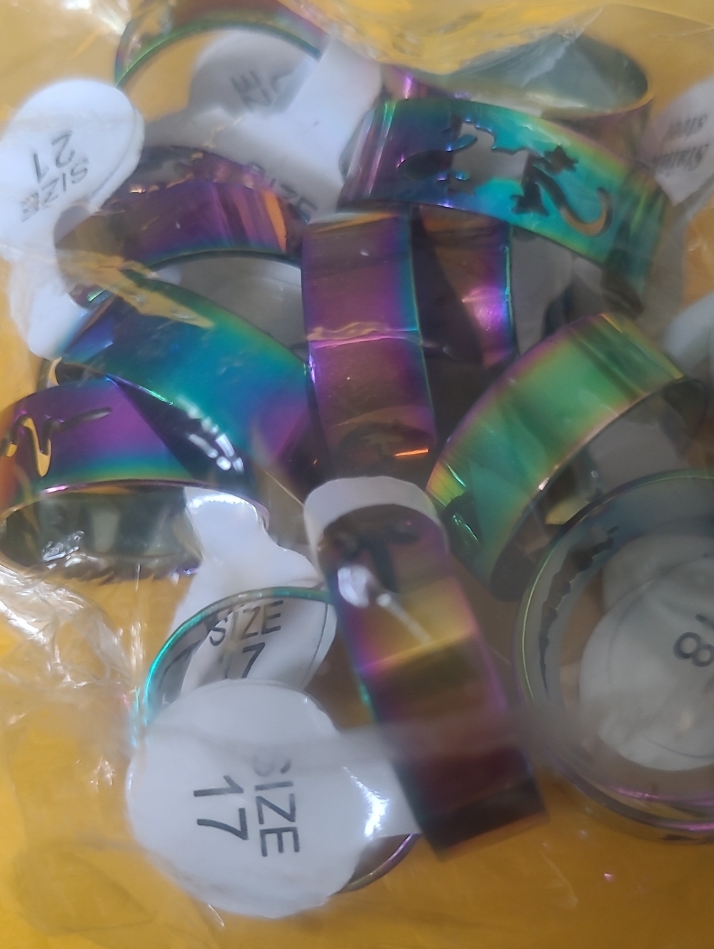 Iridescent Rainbow Stainless Steel Party Rings - Multicolor